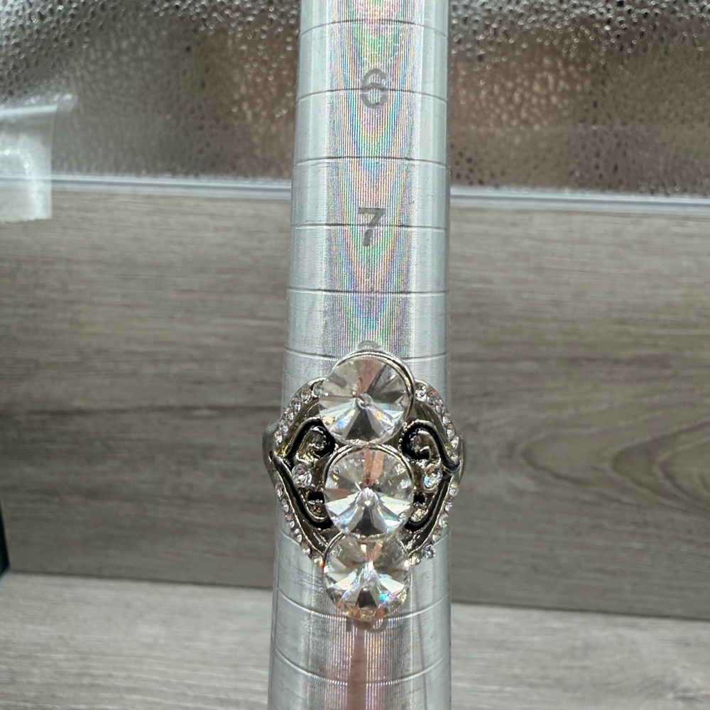 Silver Statement Ring with Clear Gemstones